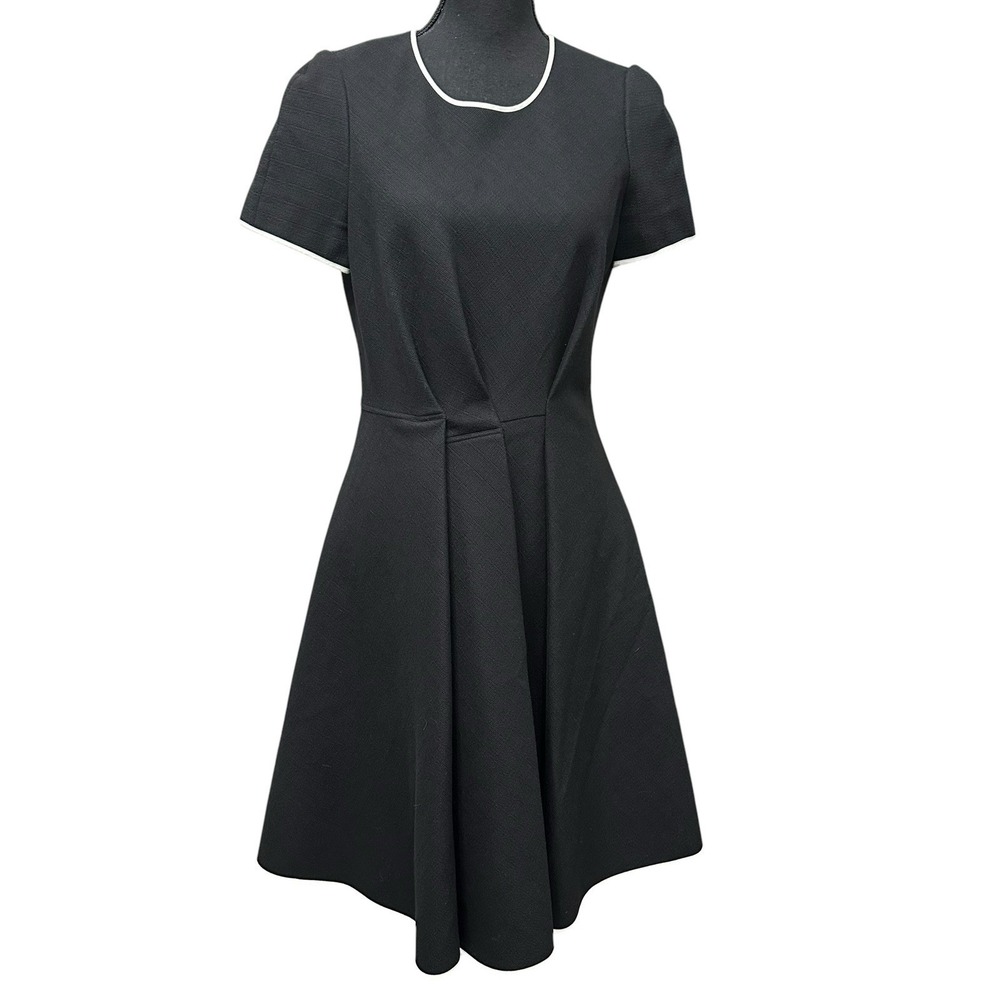 Paule Ka Black Fit & Flare Women's Size M Dress Short Sleeve Pockets White Trim